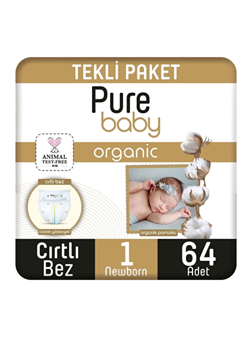 Sleepy Pure Baby Organik 2 - 5 kg 1 Numara Jumbo Paket Bebek Bezi 64 Adet