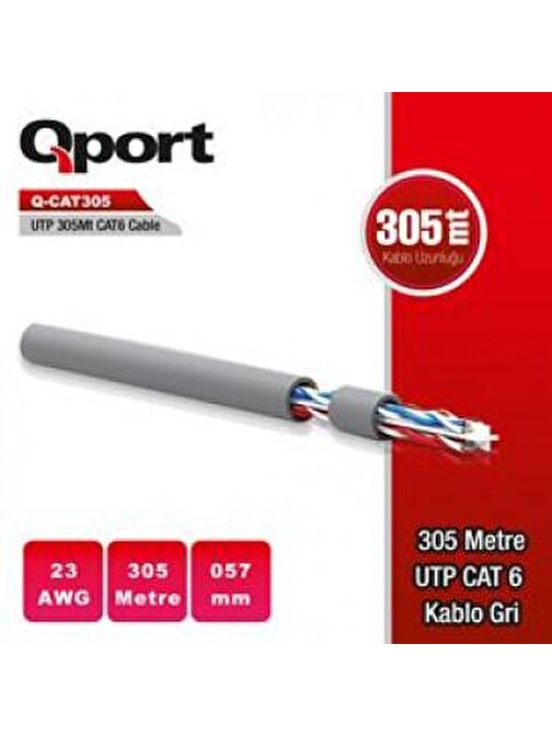 QPORT Q-CAT6 23 Awg Cat 6 Ethernet Kablosu Gri 305 mt