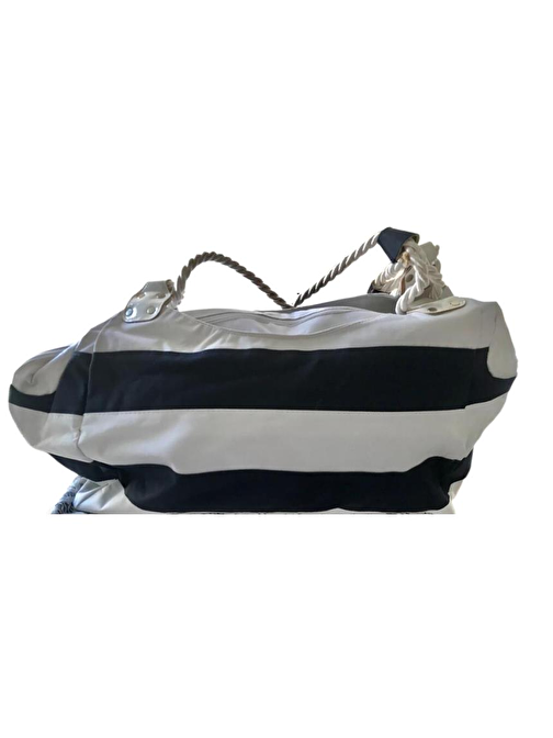 OLAY RC Lacivert-Beyaz Çizgili Fermuarlı Plaj Seyahat Çantası 32x60 cm - 21