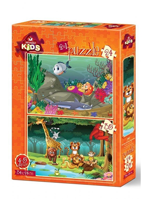 Art Puzzle Su Altı Ve Orman Hayvanları Çocuk Puzzle 24+35 Parça 4-5 Yaş