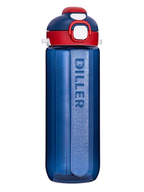 Diller 780 ml Taşıma Askılı Pipet ve Geniş Ağızlıklı Lacivert Spor Günlük Okul Matarası