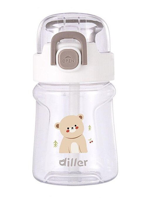 Diller 400 ml Pipetli ve Askılı Beyaz Kız ve Erkek Çocuk Matarası