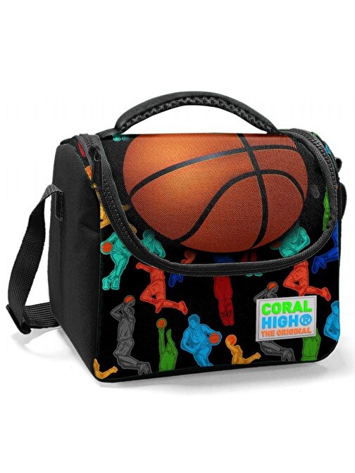 Coral High Siyah Turuncu Basketbol Baskılı Erkek Okul Beslenme Çantası