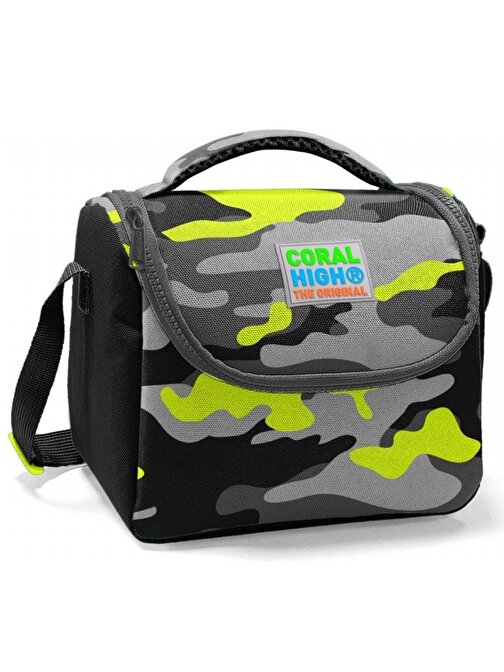 Coral High Erkek Çocuk Siyah Yeşil Kamuflaj Okul Beslenme Çantası - Yalıtımlı Piknik Çantası