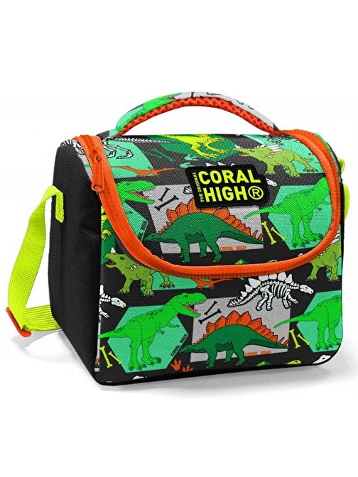 Coral High Siyah Yeşil Dinazor Baskılı Erkek Çocuk Beslenme Çantası