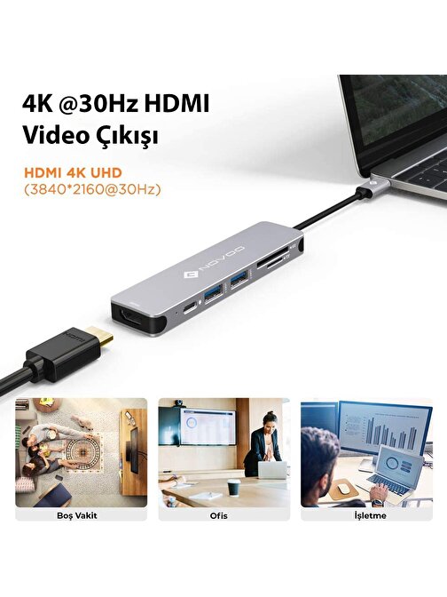 Novoo 5 Portlu USB 3.0 Dahili Kablolu Type-C Usb Çoğaltıcı