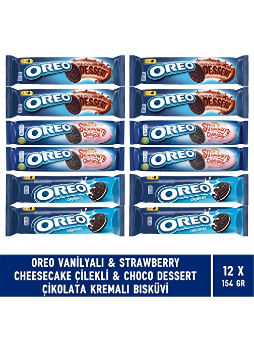 Oreo Vanilyalı & Choco Dessert & Çilekli Cheesecake 154 gr x 12 Adet