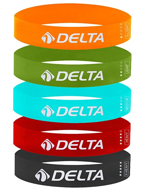 Delta 5'li Latex 5 Farklı Direnç Aerobik Pilates Direnç Egzersiz Bandı Squat Çalışma Lastiği Çok Renkli