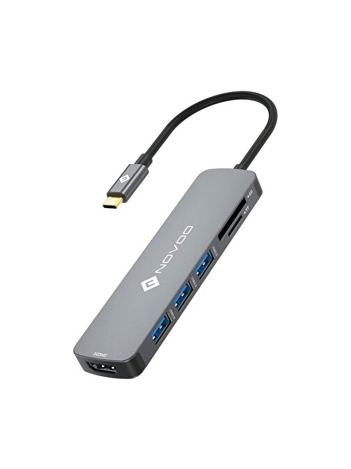 Novoo 6 Portlu USB 45294 Dahili Kablolu Type-C Usb Çoğaltıcı
