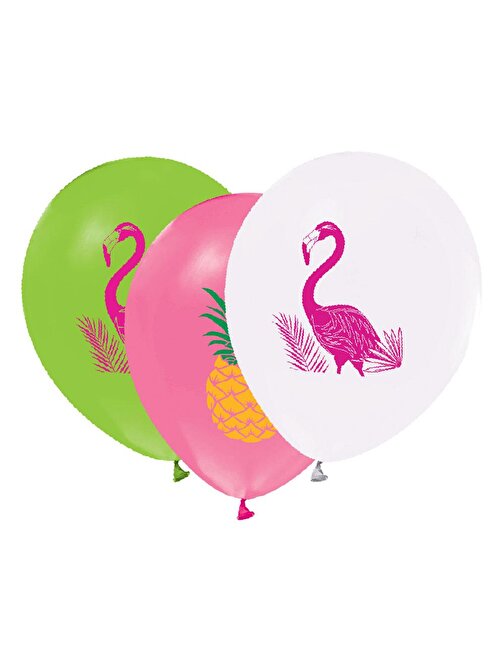 BalonEvi Balon Evi 2+1 Flamingo Baskılı 12inç Balon 8'Li