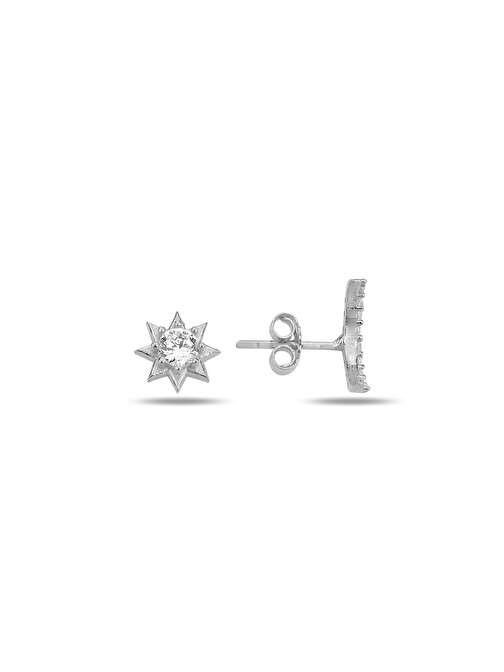 Gümüş rodyumlu zirkon taşlı ay ve güneş kombin küpe SGTL12257RODAJ