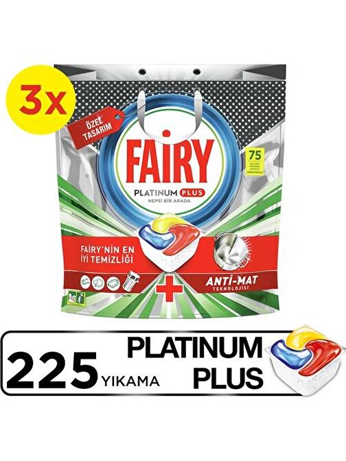 Fairy Platinum Plus Bulaşık Makinesi Tableti / Kapsülü Özel Seri 225 Yıkama 75 x 3