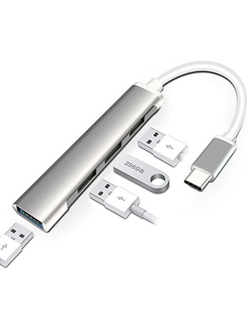 pmr 4 Portlu USB 45294 Dahili Kablolu Type-C USB Çoğaltıcı Siyah