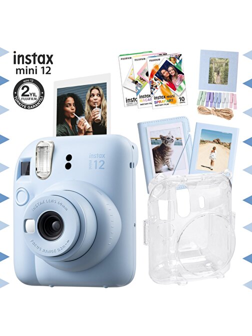 Instax mini 12 Mavi Fotoğraf Makinesi-30'lu Film-Albüm-Mandal-Çerçeve ve Kılıf Mega Set 2