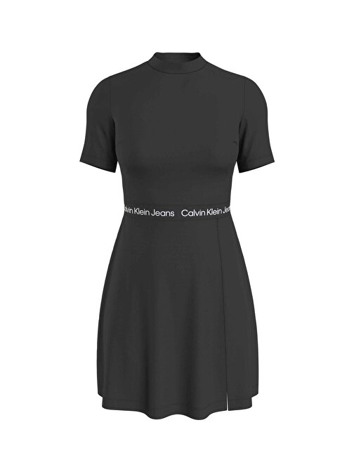 Calvin Klein Jeans Yarım Balıkçı Yaka Düz Siyah Diz Üstü Kadın Elbise J20J221408