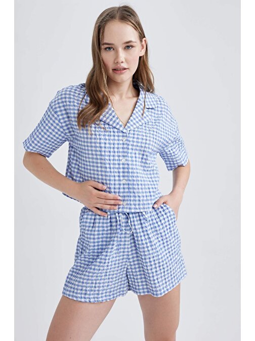 Coool Oversize Fit Pijama Yaka Kısa Kollu Gömlek B1857AX23HS