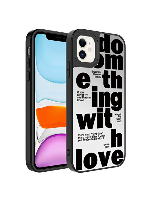 SMCASE Apple iPhone 11 Kılıf Kamera Korumalı Ayna Üzeri Desenli Mirror Kapak