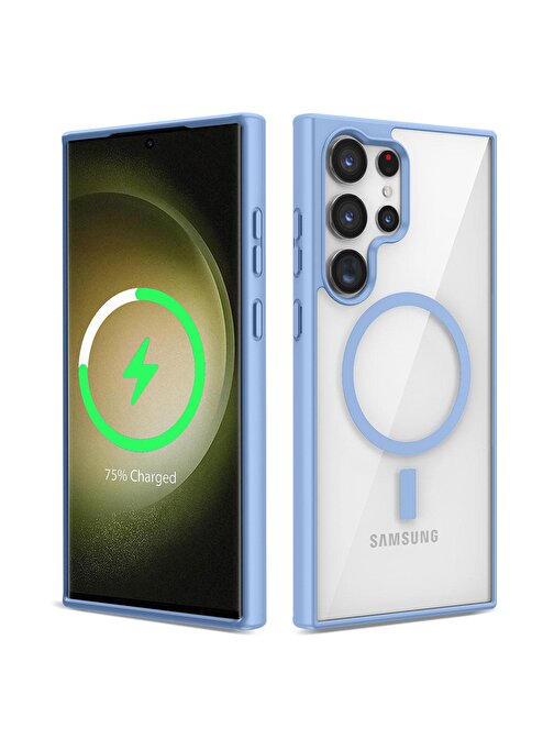 SMCASE Samsung Galaxy S22 Ultra Kılıf Wireless Şarj Özellikli Ege Transparan Silikon
