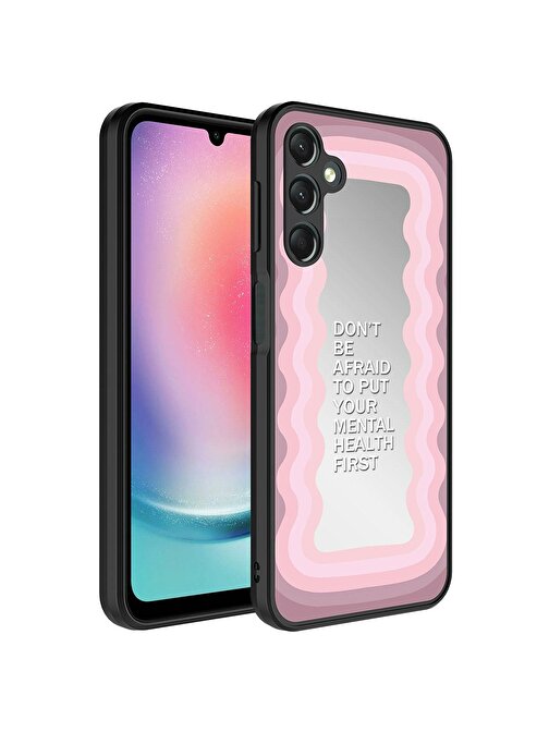 SMCASE Samsung Galaxy A24 Kılıf Kamera Korumalı Ayna Üzeri Desenli Mirror Kapak