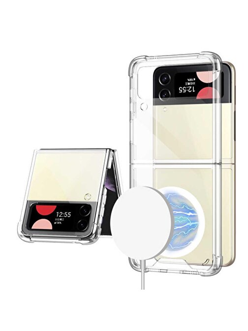 SMCASE Samsung Galaxy Z Flip 4 Kılıf Wiriless Şarj Destekli Antishock Köşeli Silikon