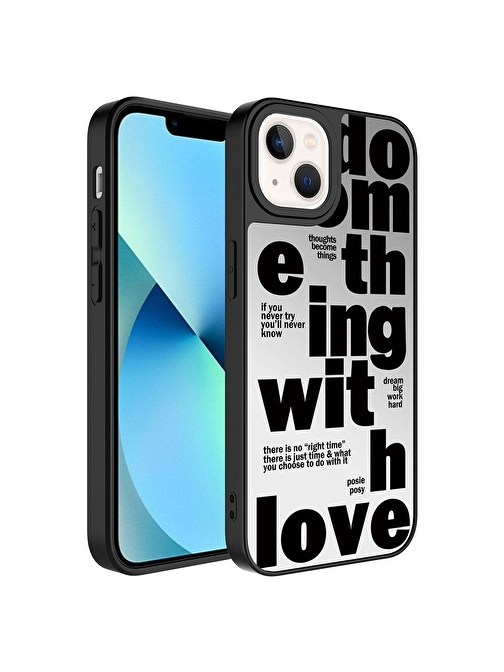 SMCASE Apple iPhone 13 Kılıf Kamera Korumalı Ayna Üzeri Desenli Mirror Kapak