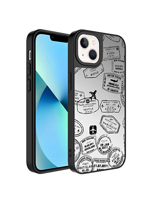 SMCASE Apple iPhone 13 Kılıf Kamera Korumalı Ayna Üzeri Desenli Mirror Kapak