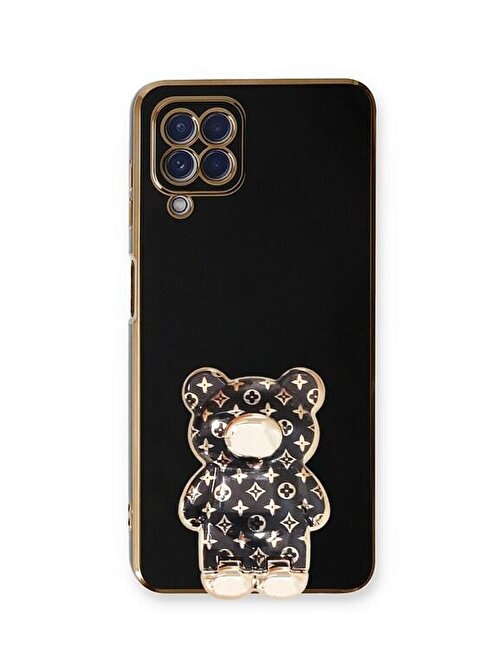 SMCASE Samsung Galaxy A12 Kılıf Standlı Kamera Korumalı Cute Bear Silikon