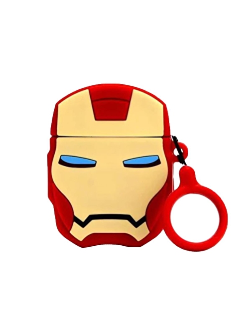 E2M Airpods Pro Uyumlu Iron Man Desenli Silikon Bluetooth Kulaklık Kılıfı Kırmızı