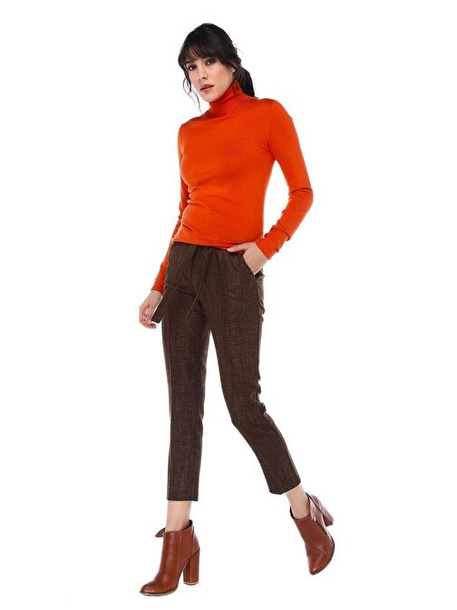 Kuşaklı Kırçıllı Kahverengi Bilek Kadın Pantolon