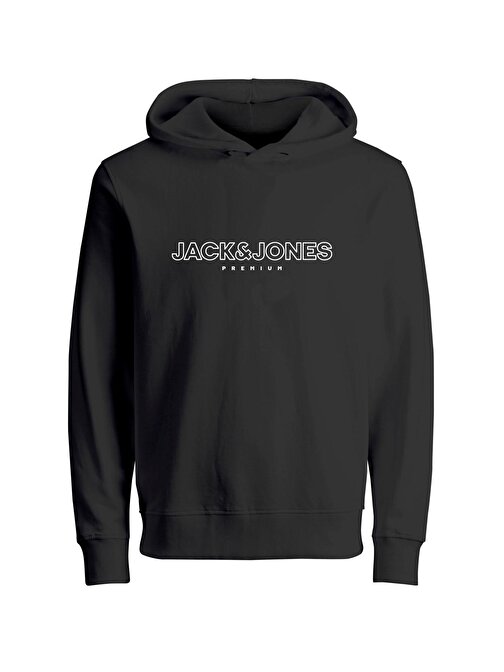 Jack & Jones Erkek Jprblajason Baskılı Kapüşonlu Sweatshirt 12249401 Siyah