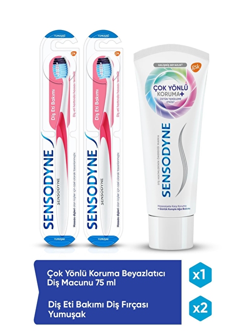 Sensodyne Çok Yönlü Koruma Beyazlatıcı Diş Macunu 75ml + Diş Eti Bakımı Diş Fırçası Yumuşak 2 Adet