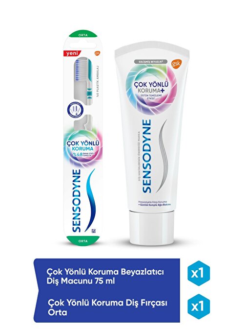 Sensodyne Çok Yönlü Koruma Beyazlatıcı Diş Macunu 75ml + Çok Yönlü Koruma Diş Fırçası Orta