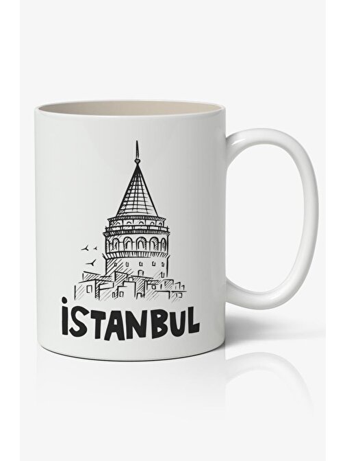 Nostaljik Lezzetler İstanbul Galata Kulesi Baskılı Kahve Kupa Bardak-3