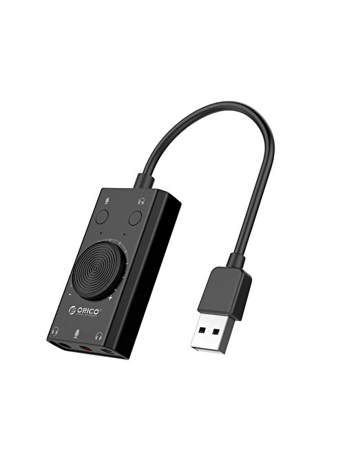 Orico Usb 2.0 Trs / Trrs 3.5Mm Ses Ayar Tekerlekli Jack Girişli Harici Ses Kartı Siyah