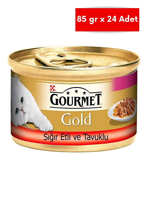 Gourmet Gold Sığır Etli Ve Tavuklu Çifte Lezzet Kedi Konservesi 85 gr X 24 Adet