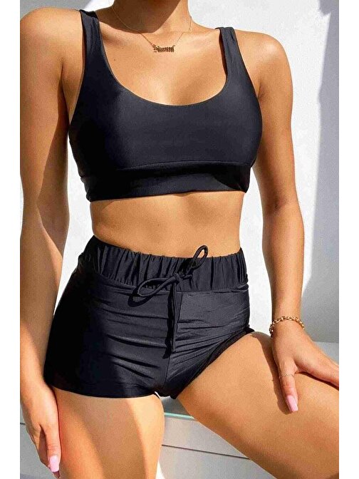 Angelsin Şortlu Tankini Bikini Takım Siyah