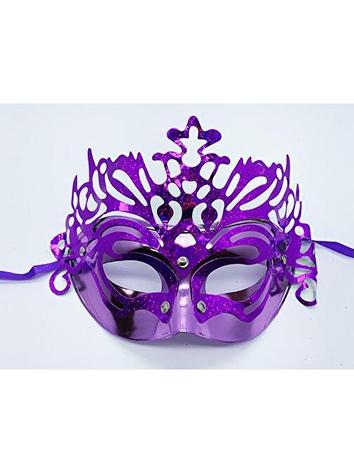 nefertiya Metalize Ekstra Parlak Hologramlı Parti Maskesi Mor Renk 23x14 cm