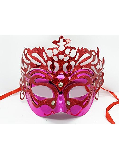 nefertiya Metalize Ekstra Parlak Hologramlı Parti Maskesi Kırmızı Renk 23x14 cm