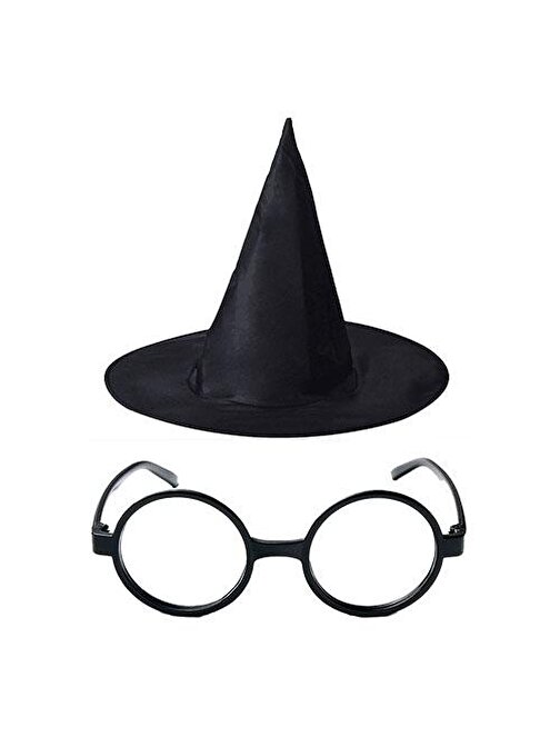 nefertiya Harry Potter Büyücü Şapkası ve Harry Potter Büyücü Gözlüğü Siyah Renk