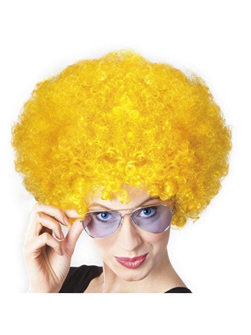 nefertiya Sarı Renk Kıvırcık Afro Bonus Peruk