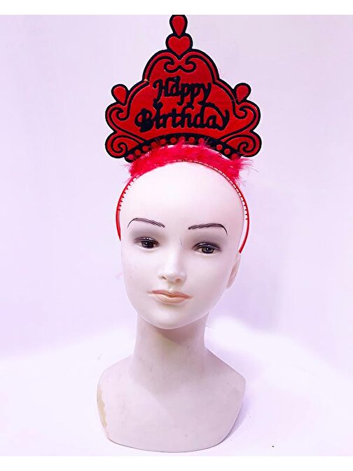 nefertiya Happy Birthday Neon Kırmızı Renk Doğum Günü Tacı 24x15 cm