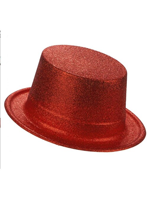 nefertiya Kırmızı Renk Uzun Plastik Simli Parti Şapkası