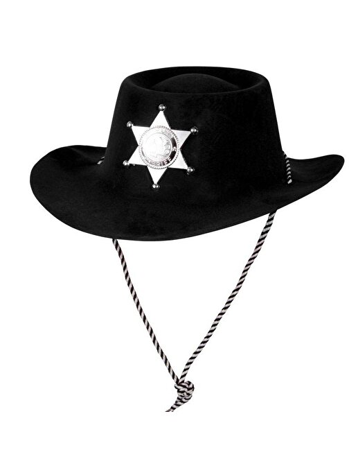 nefertiya Siyah Renk Plastik Üzeri Kadife Kaplama Çocuk Kovboy Şapkası