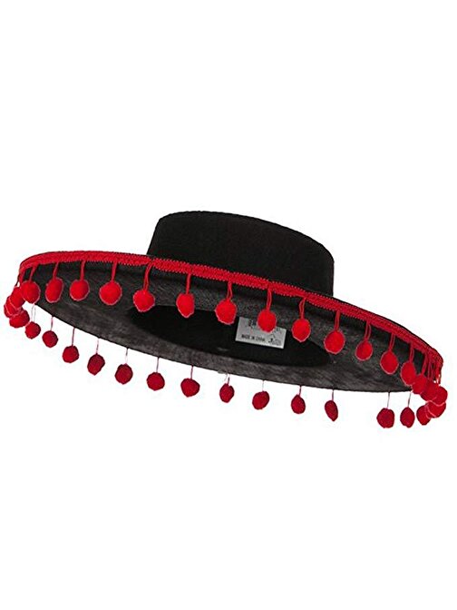 nefertiya Kırmızı Ponponlu Siyah Renk Çocuk İspanyol Şapkası