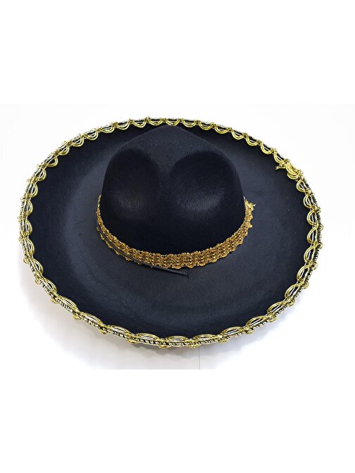 nefertiya Altın Renk Şeritli Meksika Mariachi Latin Şapkası 55 cm Çocuk
