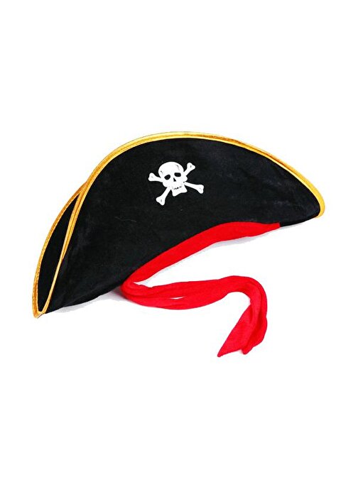 nefertiya Yetişkin Boy Kadife Jack Sparrow Denizci Korsan Şapkası 50X20 CM