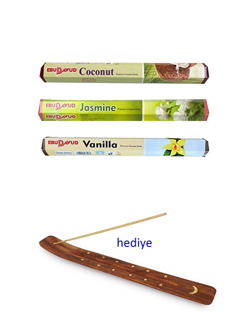 Nefertiya 3 Paket 20 Çubuklu Tütsü Jasmine Coconut Vanilla Kayık Hediyeli