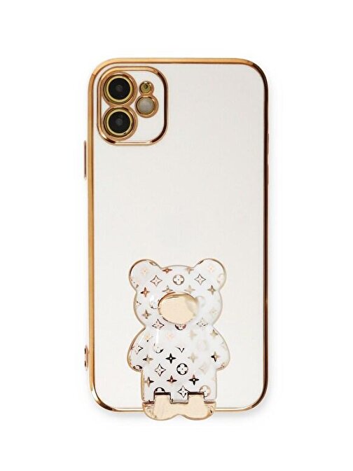 SMCASE Apple iPhone 11 Kılıf Standlı Kamera Korumalı Cute Bear Silikon