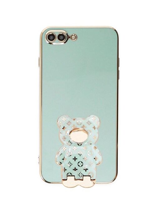 SMCASE Apple iPhone 8 Plus Kılıf Standlı Kamera Korumalı Cute Bear Silikon