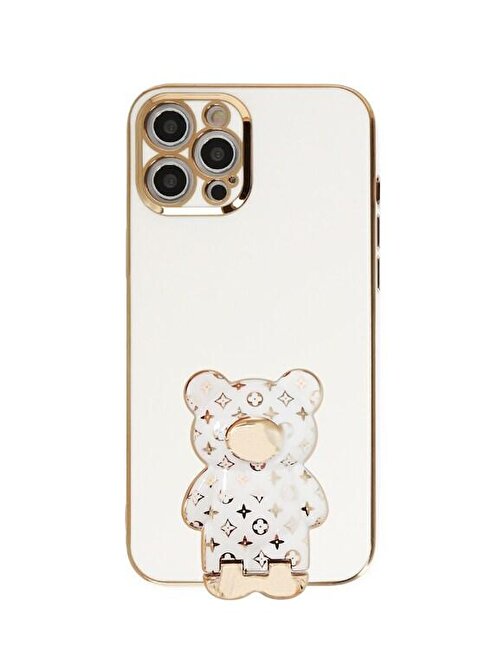 SMCASE Apple iPhone 13 Pro Max Kılıf Standlı Kamera Korumalı Cute Bear Silikon